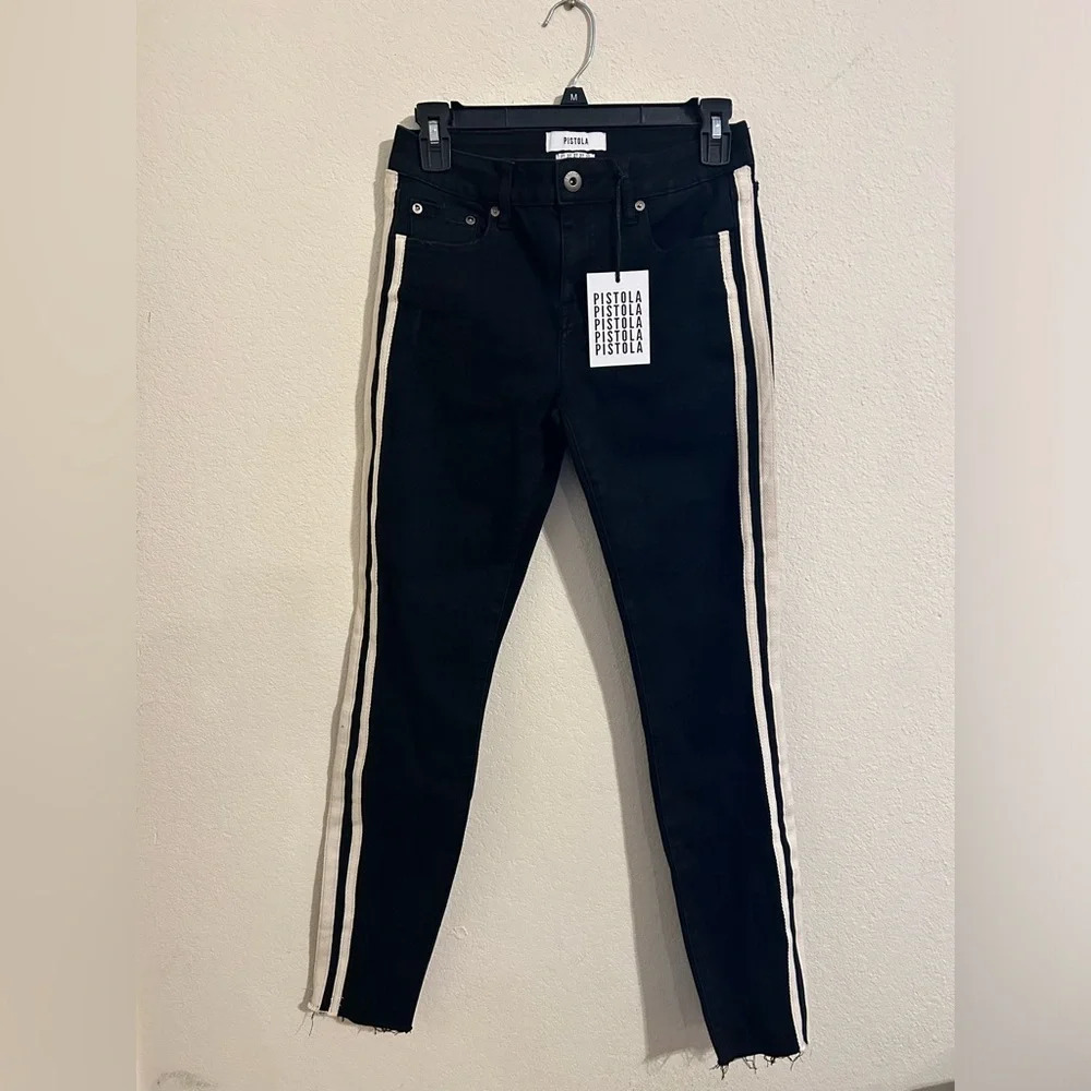 NWT Pistola Audrey Mid Rise Skinny Jeans Berlin Night Black Sz 27 Cotton Stripe